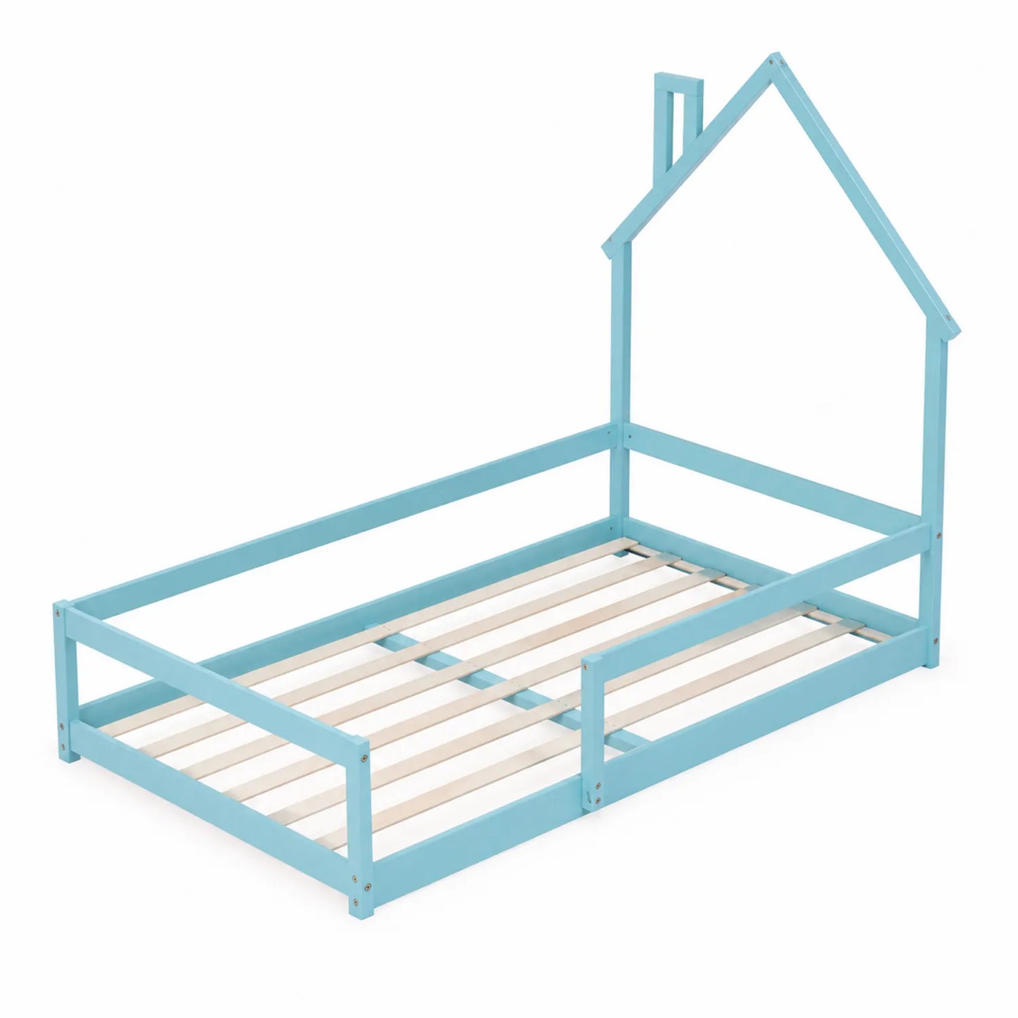 Kinderhausbett aus Holz Blau
