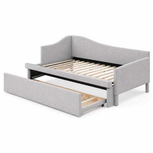 Tagesbett mit Schublade aus Holz und Stoff Grau 200x90 cm
