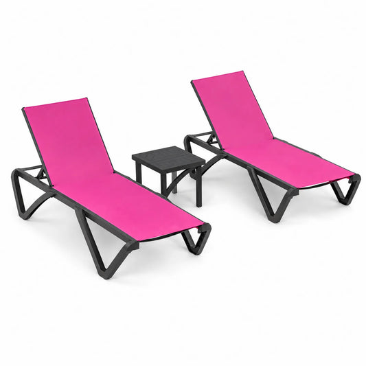Metall Sonnenliegen Set mit Tisch Rosa/Schwarz