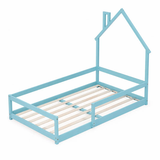 Kinderhausbett aus Holz Blau