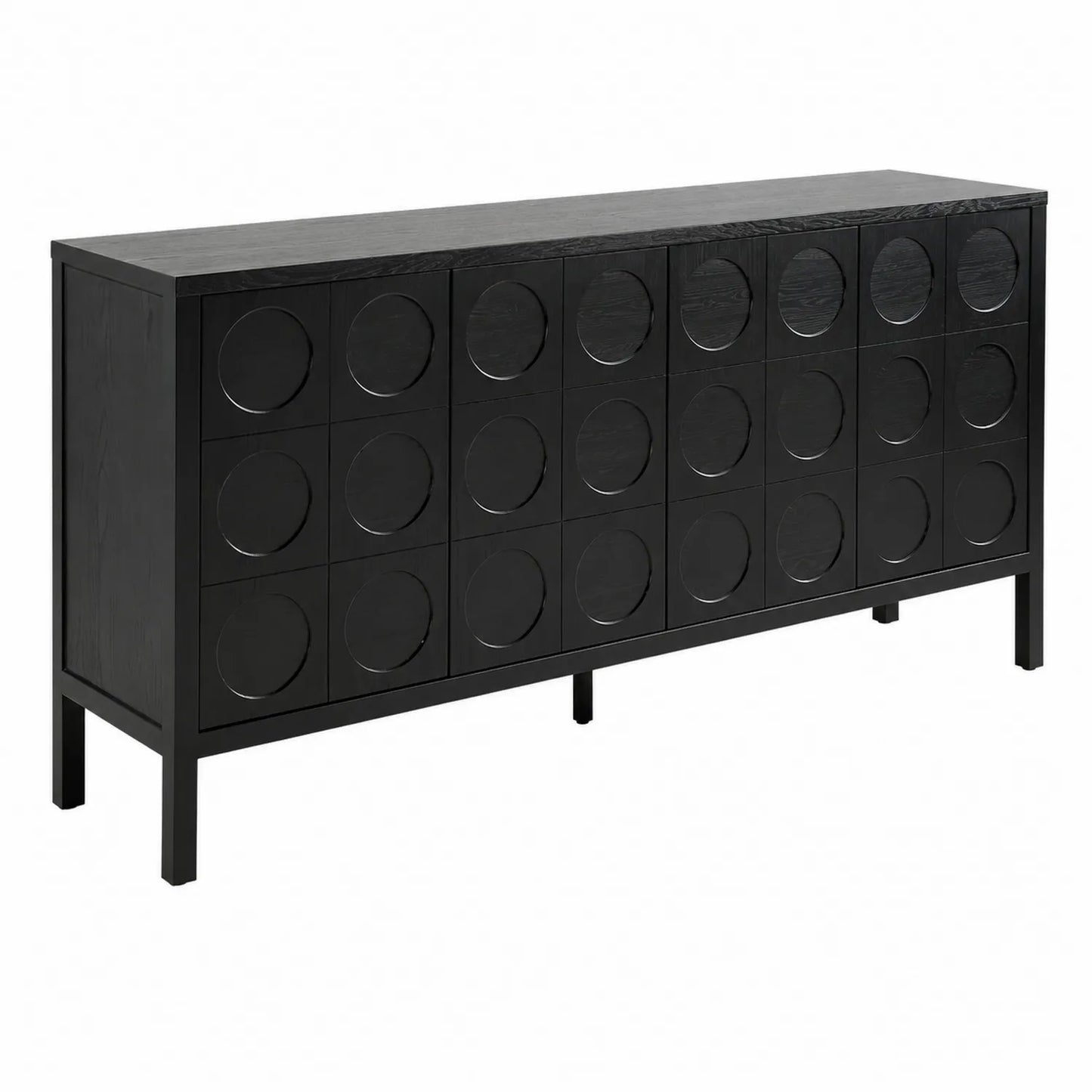 Sideboard aus Eichenfurnier und Spanplatte mit Kachel-Design in Schwarz 160cm x 40cm x 80cm