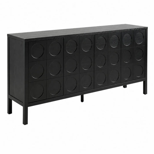 Sideboard aus Eichenfurnier und Spanplatte mit Kachel-Design in Schwarz 160cm x 40cm x 80cm