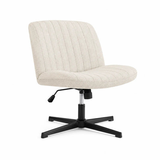 Drehstuhl aus Polyesterstoff und Metall, Beige