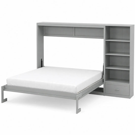 Metall Klappbett mit Regal Grau 200x140 cm Holzwerkstoff