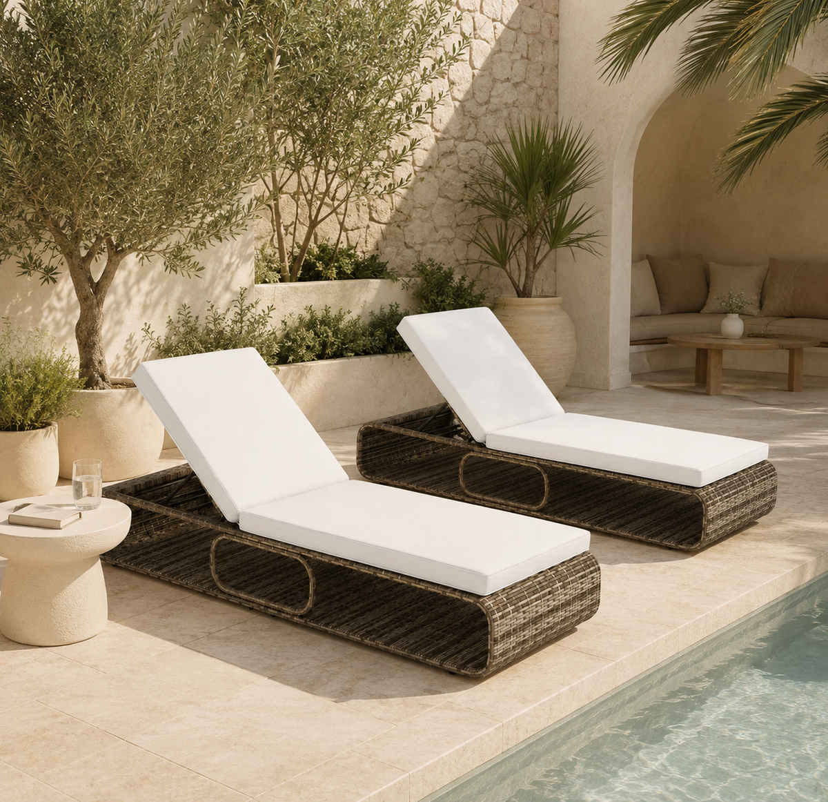 2er Set Sonnenliegen aus PE-Rattan
