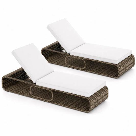 2er Set Sonnenliegen aus PE-Rattan mit verstellbarer Rückenlehne Weiß/Braun
