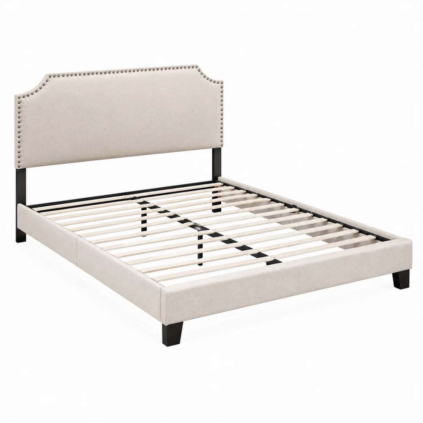 Bett Beige 140x200 cm Leinen Metall