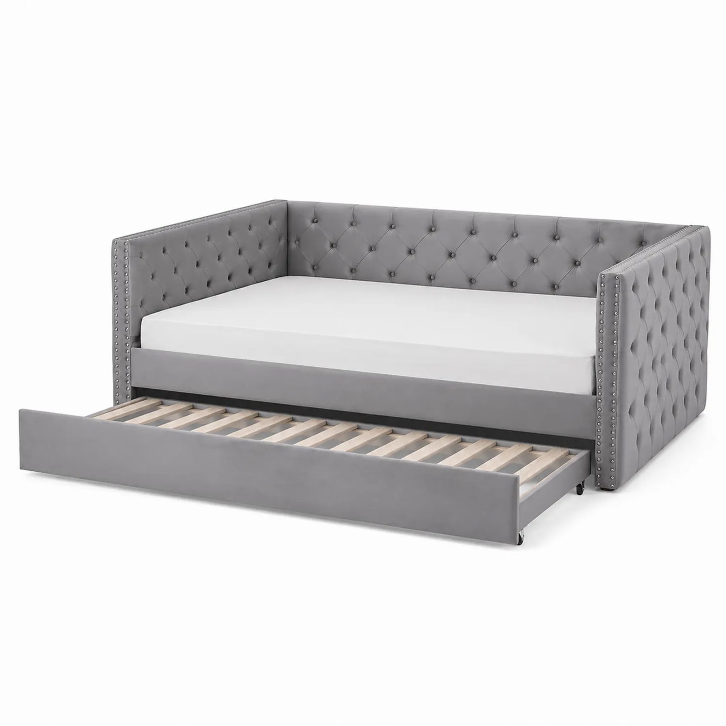 Tagesbett mit Ausziehbarem Gästebett Stoff Grau 90x200 cm
