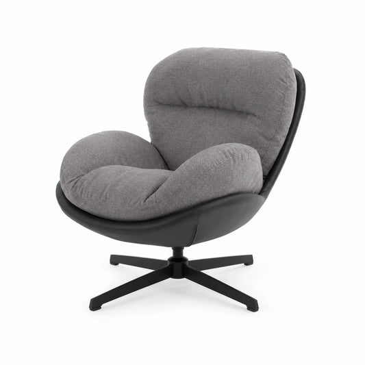 Drehbarer Stuhl aus grauem Stoff und schwarzem PU-Leder