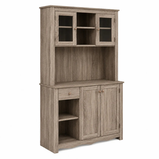 Vitrine mit Sideboard aus Holz in Eichenoptik 80x40x180 cm